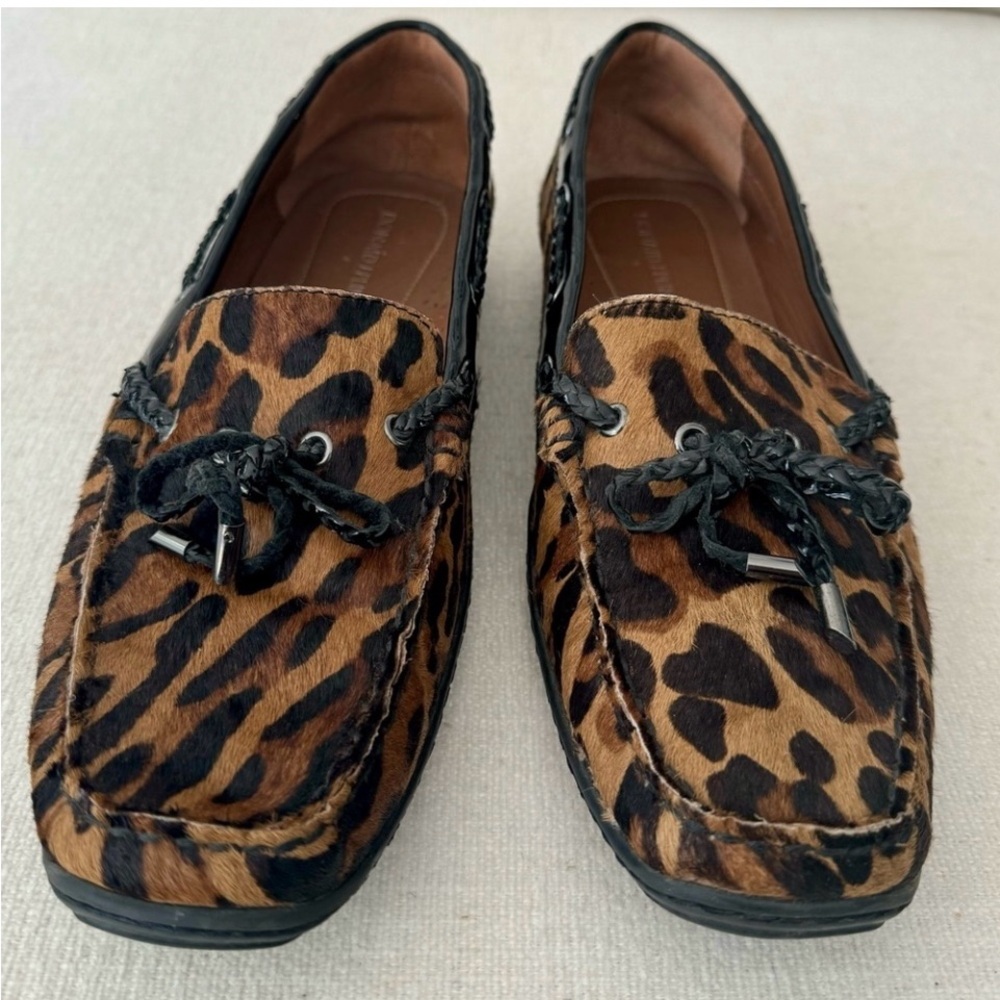 DONALD J. PLINER Leopard Print Calf Hair Driving Moccasins, Size 11.5